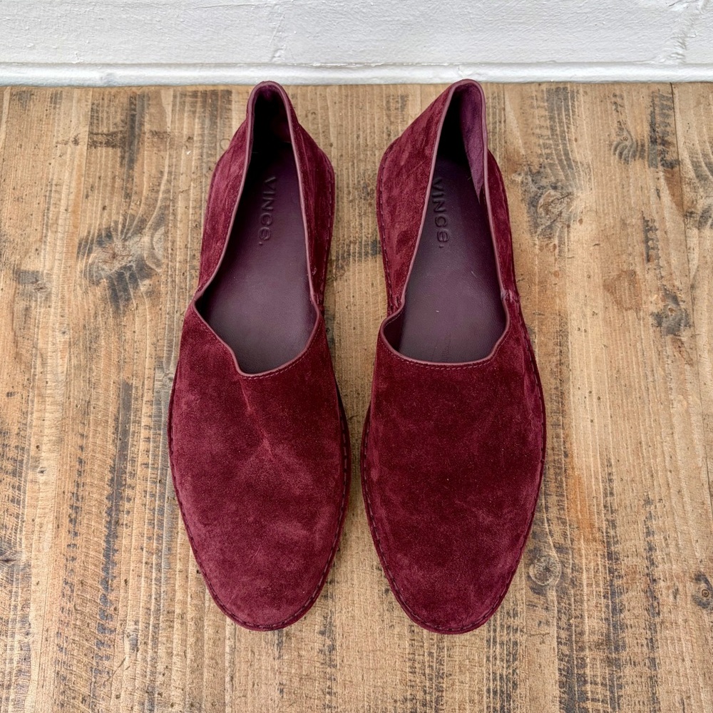 Vince Finola Almond Toe d'Orsay Flats in Burgundy Suede, SZ 8 NWOB - Picture 4 of 10